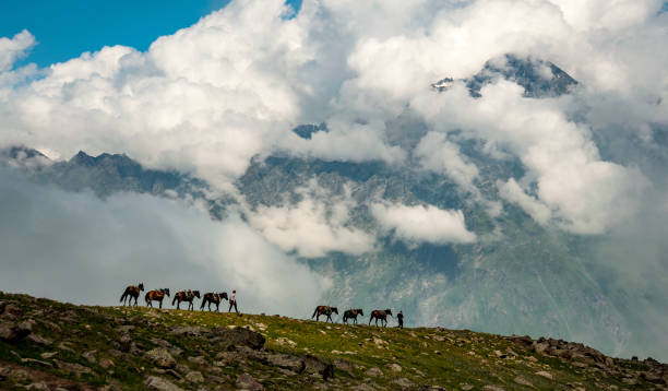 Arsha Pass on the trail to Mt Kazbek, Caucasus Mountains, Georgia stock photo