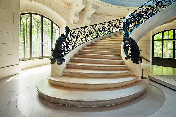 art nouveau  staircase - old stone stair stockfoto's en -beelden