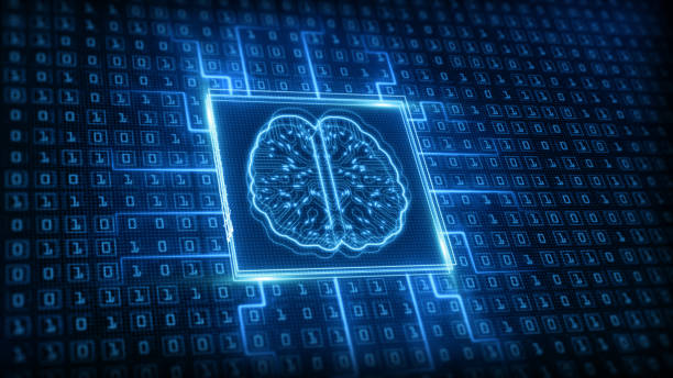 Artificial intelligence (AI) brain icon, Big data flow analysis, Deep learning modern technologies concepts. Super fast technology network connection. Future technology digital background. stock photo
