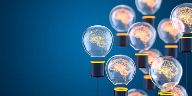 artificial intelligence digital concept abstract brains inside light bulb - sabedoria imagens e fotografias de stock