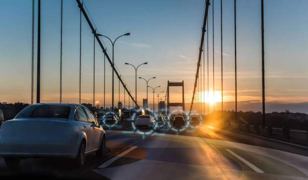 Artificial intelligence driving autonomous smart cars stock photo