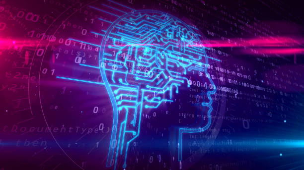 Artificial intelligence head shape on digital background stock photo