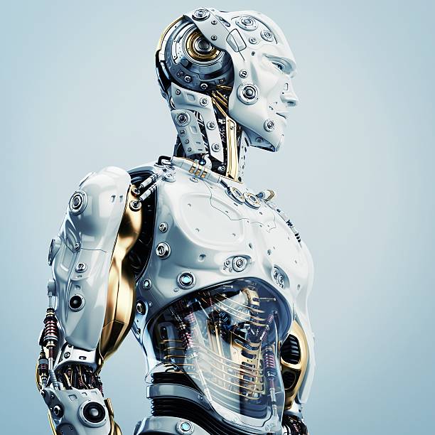 Artificial man Cool robot upper body in side view cyborg stock pictures, royalty-free photos & images