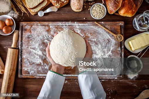 istock Artisanal bakery: Artisan Chef Hands kneading dough 1144673611
