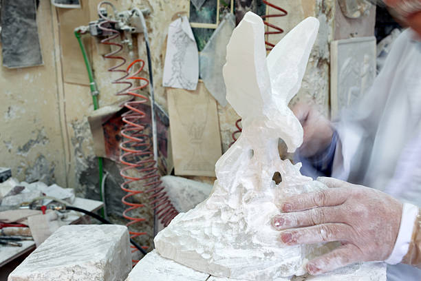 Artist Sculpting Alabaster stock photo