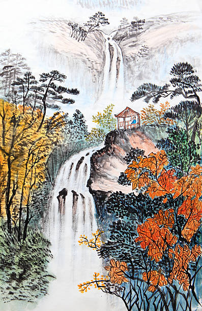 artistic drawing of chinese landscape - 歷史 插圖 個照片及圖片檔
