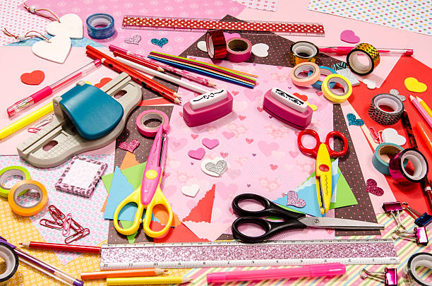 Arts and craft supplies for Saint Valentine's. stock photo