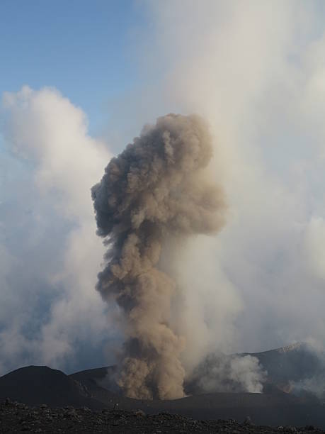 Ash eruption mount Stromboli stock photo