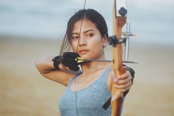 Asian Archery woman stock photo