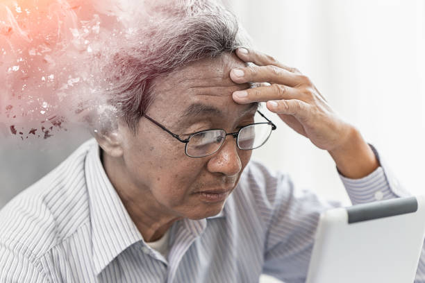 Asian elder lost memory from dementia or alzheimer disease concept  crumble stock pictures, royalty-free photos & images