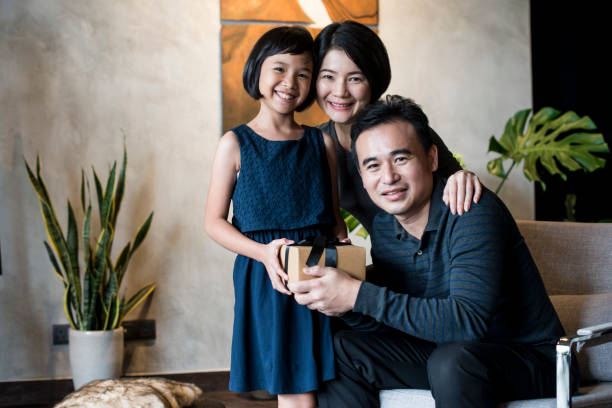 Asian family at home. stock photo