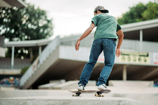 rear view of skater in action