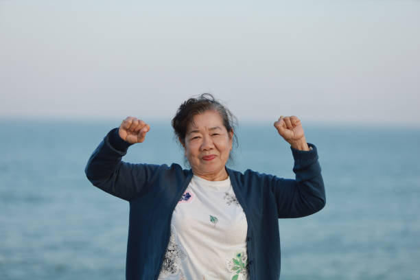 Asian senior woman portrait smile and happy face stock photo