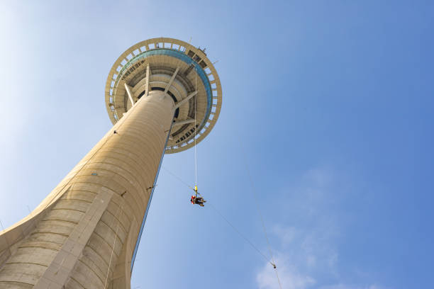 Asian Woman Bungy Jumping from Macau Skytower Macau, China - November 21, 2018: Asian woman bungy jumping from the Macao Skytower macao stock pictures, royalty-free photos & images