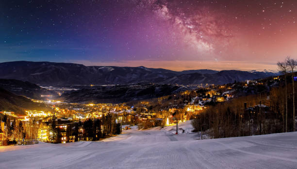 Aspen ski slope in Aspen Colorado with stars stock photo