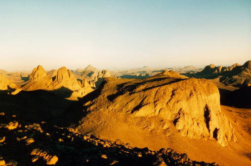 Assekrem massif in the hoggar in Algeria at sunset