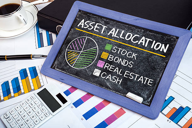 asset allocation concept graph on blackboard stock photo