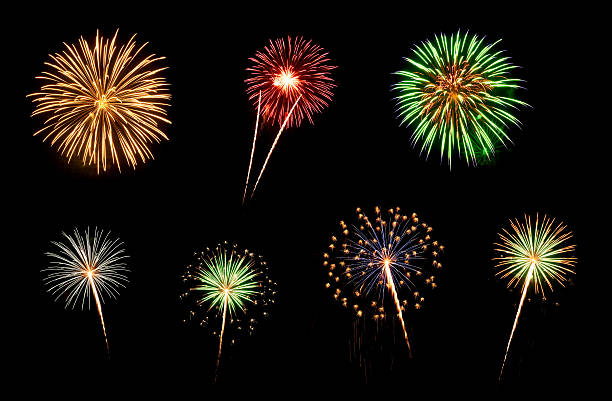 Assorted Fireworks on a Black Background stock photo