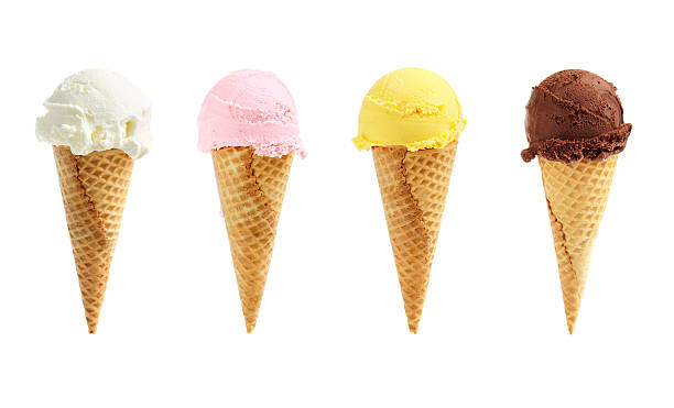 Assorted ice cream in sugar cones  ice cream stock pictures, royalty-free photos & images