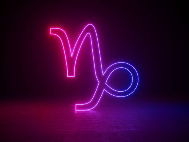 Astrological zodiac signs, astrology and horoscopes concept 3d render, glowing lines, neon lights, background, 3d render,Astrological zodiac signs, astrology and horoscopes concept 3d render, glowing lines, neon lights, background capricorn stock pictures, royalty-free photos & images