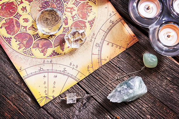 Astrology with crystals stock photo