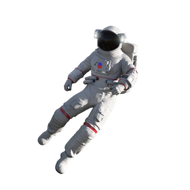 astronaut isoliert auf weißem hintergrund. treibend - in der luft schwebend stock-fotos und bilder