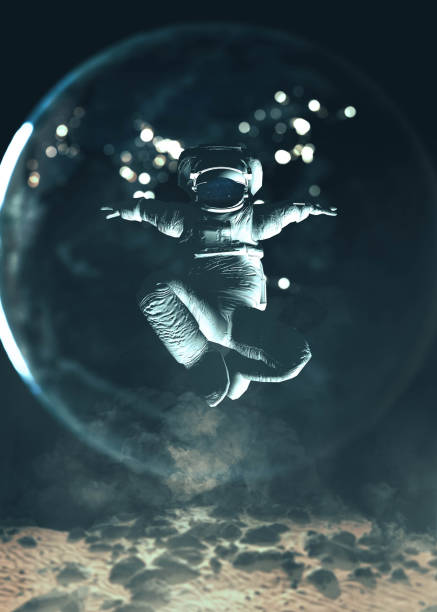 astronaut travel in outer space stock photo