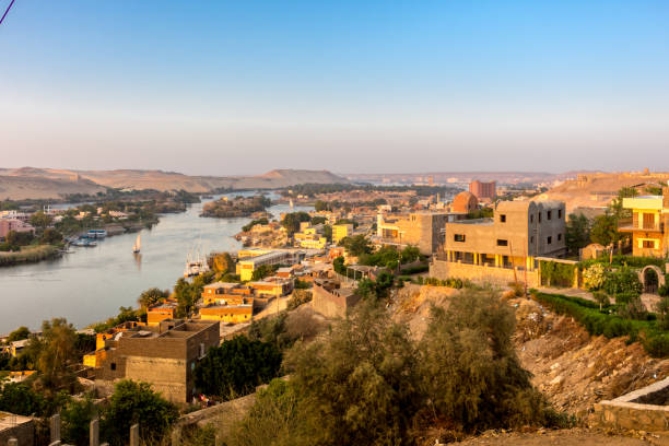 Aswan and Nile Cityscape aswan egypt stock pictures, royalty-free photos & images