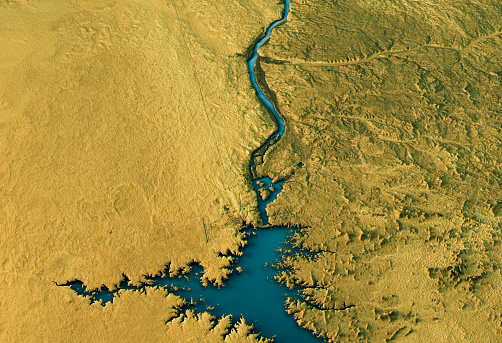 3D Render of a Topographic Map of the Aswan Dam, Egypt.