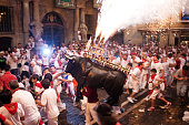 Pamplona, Spain - July 13, 2013: The Show for children at San Fermin festival. Plaza Consistorial in front of municipality. 