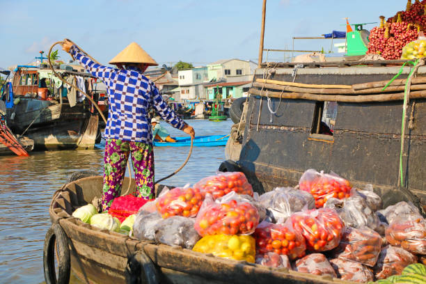 At the Cai Rang floating market on the Mekong Delta stock photo
