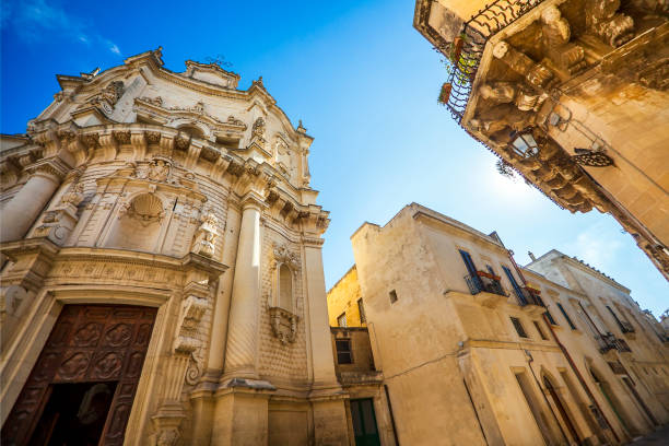 At the Church of San Matteo on Via dei Perroni Lecce Puglia Italy At the Church of San Matteo on Via dei Perroni Lecce Puglia Italy lecce stock pictures, royalty-free photos & images