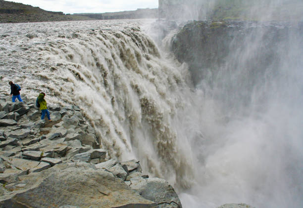At the Dettifoss waterfall in Iceland stock photo