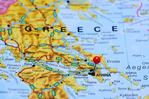 Athen Steckern Auf Der Karte Von Griechenland Stockfoto und mehr Bilder
