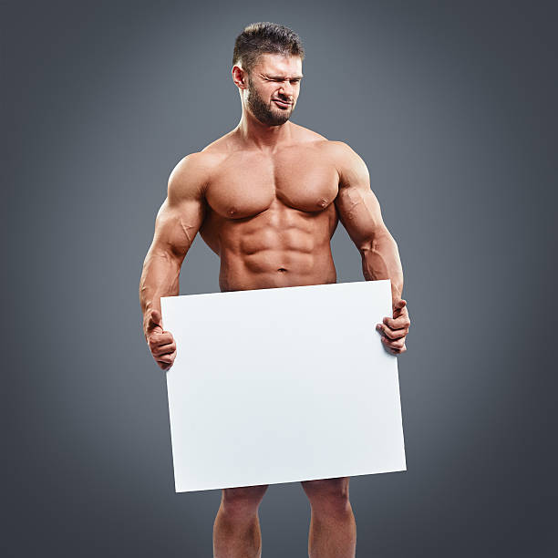 Topless Man Outdoor With Hands At Back Of Head Stock Photo 