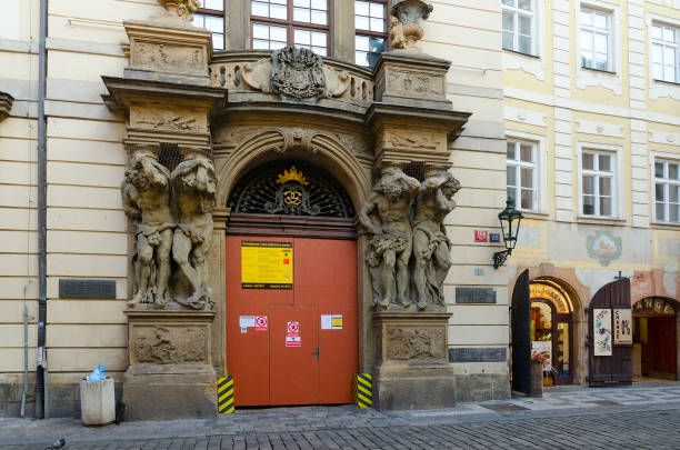 Atlantes of Clam-Gallas Palace (Clam-Gallasuv palac, now - city archive), Prague, Czech Republic stock photo