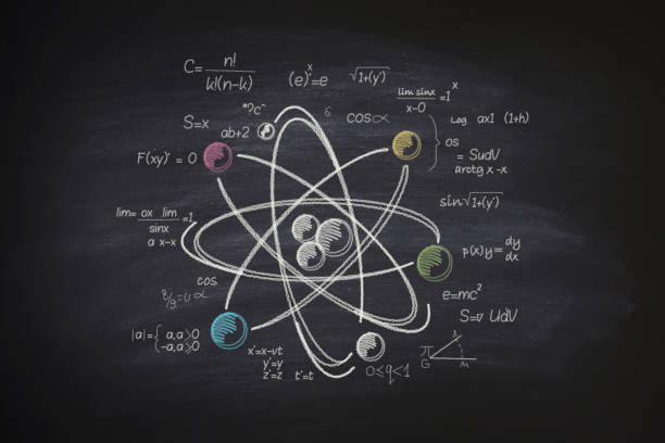 Atomic molecule on blackboard Atomic molecule on blackboard physics photos stock pictures, royalty-free photos & images
