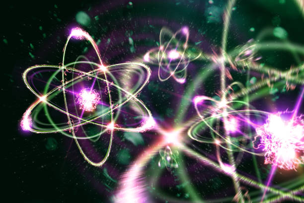 Atomic Particle 3D Illustration Close up of colorful atomic particle background science 3D illustration nuclear fusion stock pictures, royalty-free photos & images