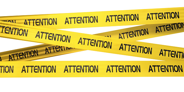3d render Attention Tape (isolated on white and clipping path)