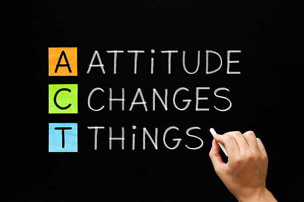 Attitude Changes Things Hand writing Attitude Changes Things with white chalk on blackboard. attitude stock pictures, royalty-free photos & images