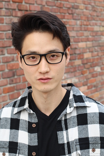 Attractive Asian Man With Glasses Closeup Portrait Stock