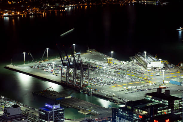 Auckland Port at Night stock photo