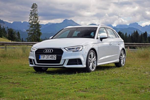Audi A3 vehicle Zdiar, Slovakia - July 4th, 2016: Audi A3 stopped on the grass. This vehicle is one of the most popular premium cars in the world. audi photos stock pictures, royalty-free photos & images