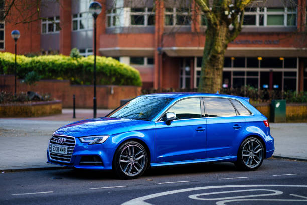 Audi S3 Sportback Blue parked on town centre of Coventry, UK Coventry, UK - February 23, 2019: Audi S3 Sportback Blue parked on town centre of Coventry, UK audi photos stock pictures, royalty-free photos & images