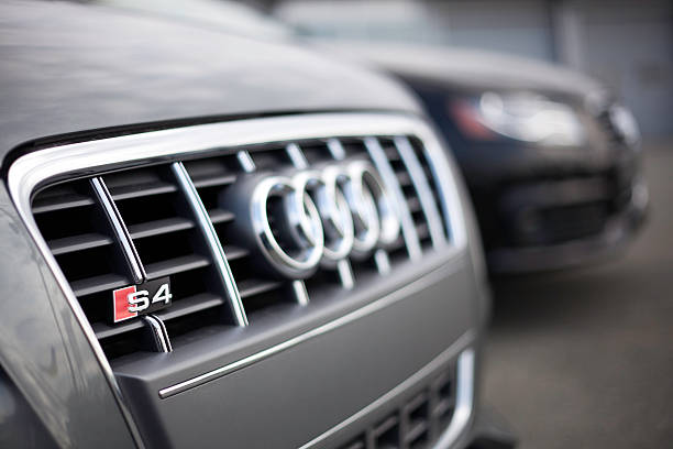 Audi Vehicles at a Car Dealership stock photo