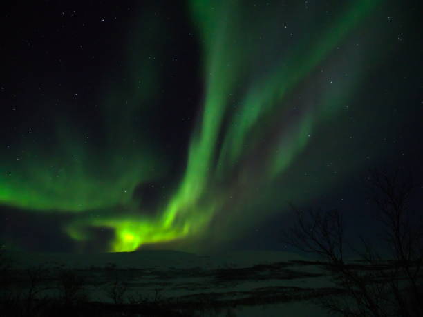 aurora borealis around Kilpis - 44 near Kilpisjärvi lake, in Lapland, Finland kilpisjarvi lake stock pictures, royalty-free photos & images
