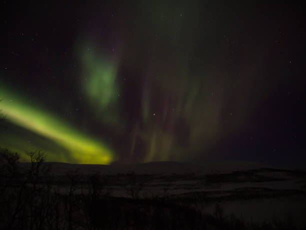 aurora borealis around Kilpis - 49 near Kilpisjärvi lake, in Lapland, Finland kilpisjarvi lake stock pictures, royalty-free photos & images