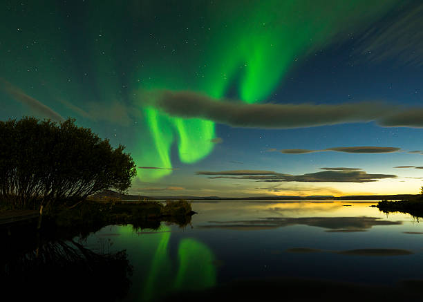 aurora borealis on iceland stock photo