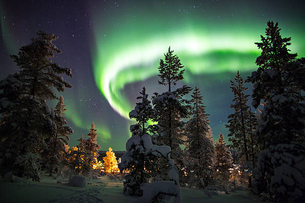 Aurora borealis. Aurora borealis in Lapland, Finland. finnish lapland stock pictures, royalty-free photos & images