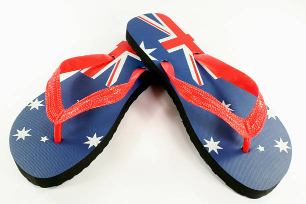 aussie thongs with australian flag stock photo